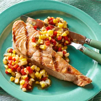 Losos odresci s kukuruznim chowchow prelivom