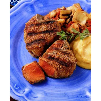 Pohanica od janjetine s grilanim povrćem i palentom