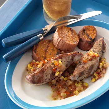 Seoska rebra sa slatkim krumpirom na roštilju i chowchow salatom