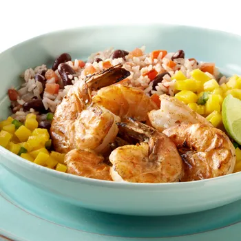 Škampi za guliti s casamiento rižom i salsom od manga