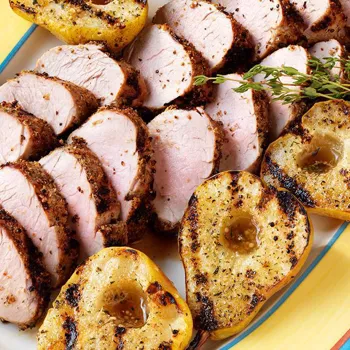 Svinjski file u senf korici s pečenim kruškama