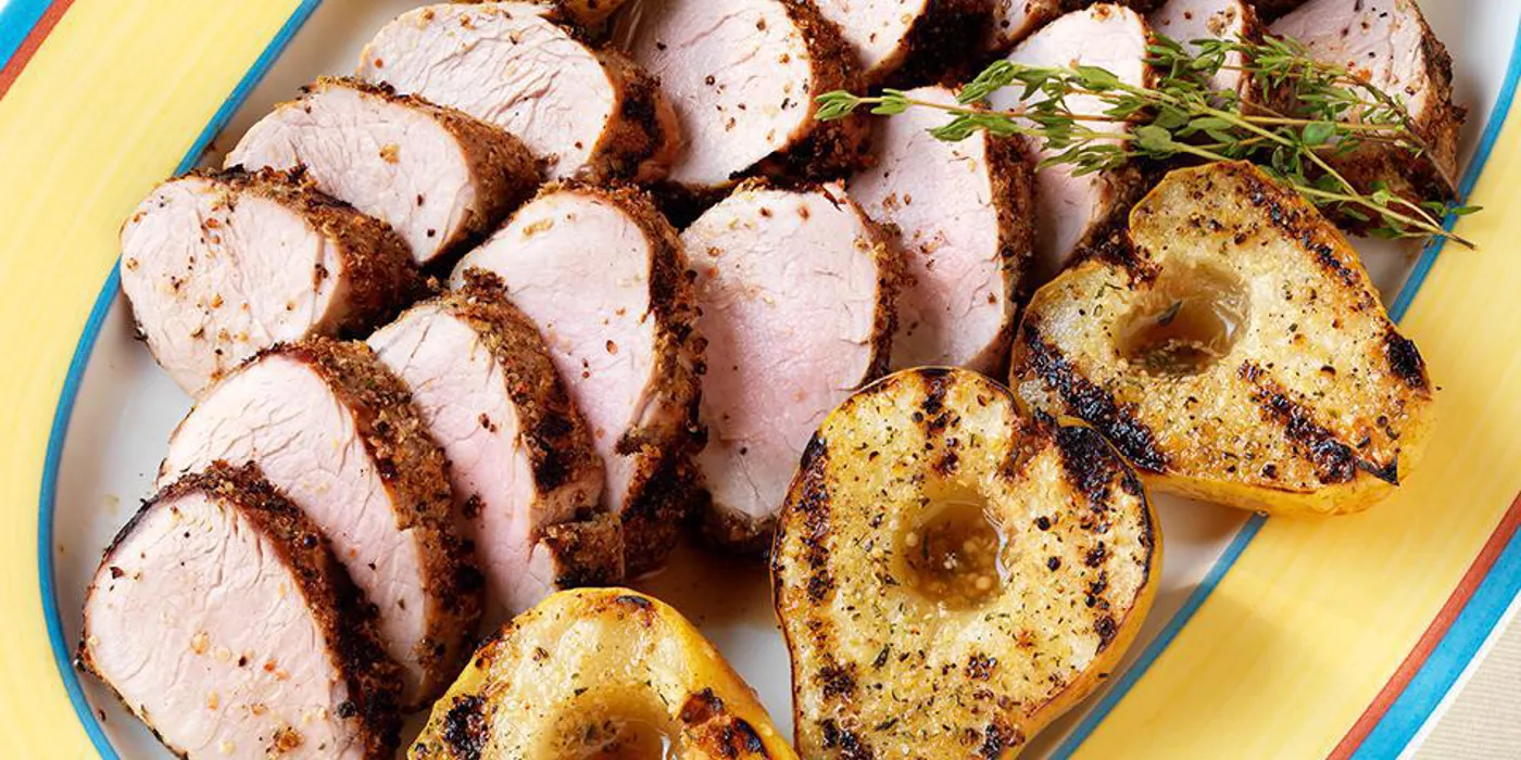 Svinjski file u senf korici s pečenim kruškama